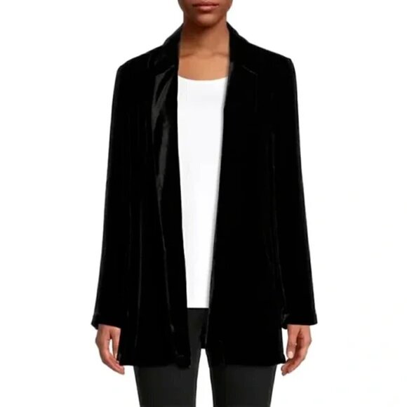 Eileen Fisher Womens Black Open Face Jacket Blazer‎ Velvet Women's Size Large - Picture 2 of 11
